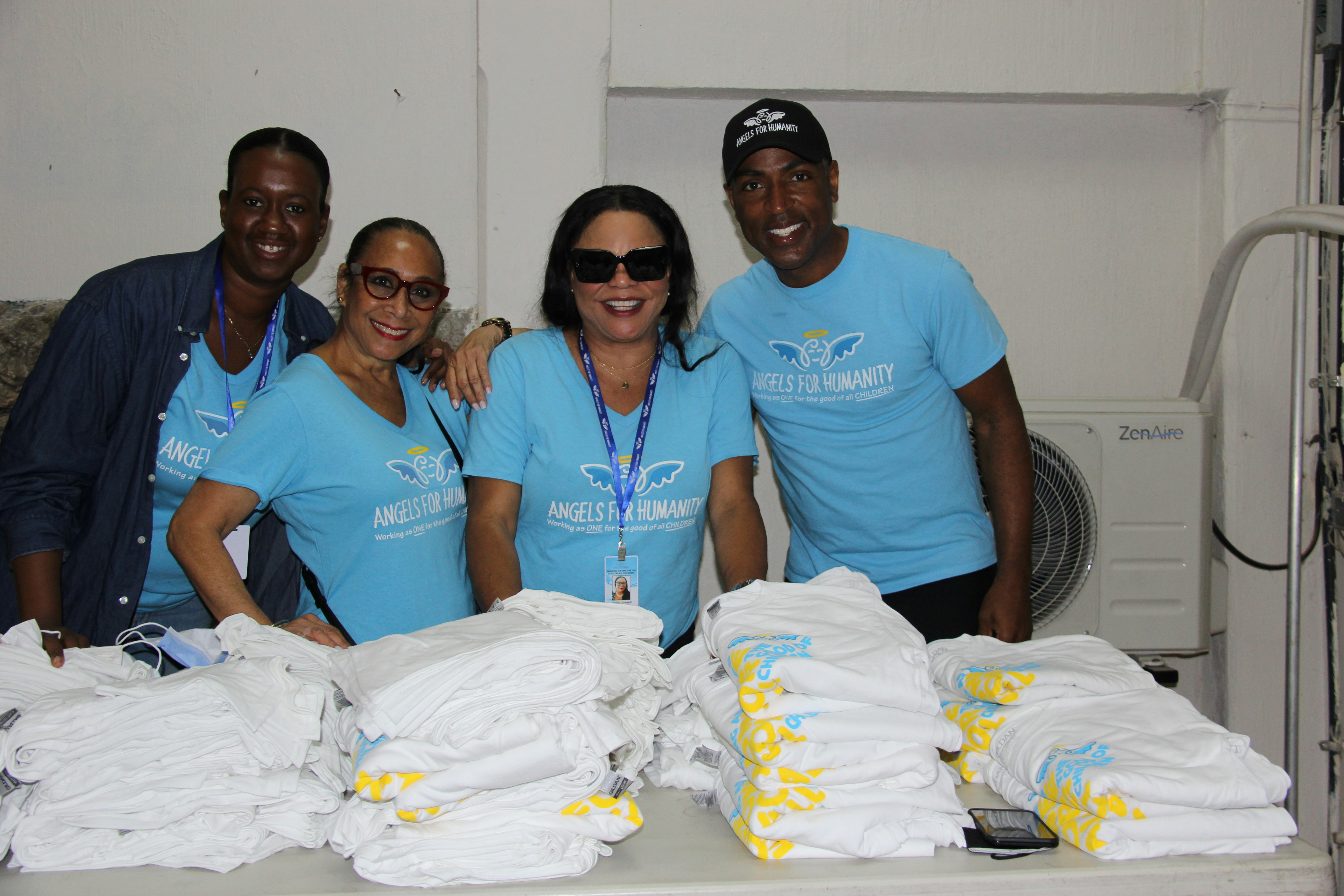 Volunteers organizing care kits